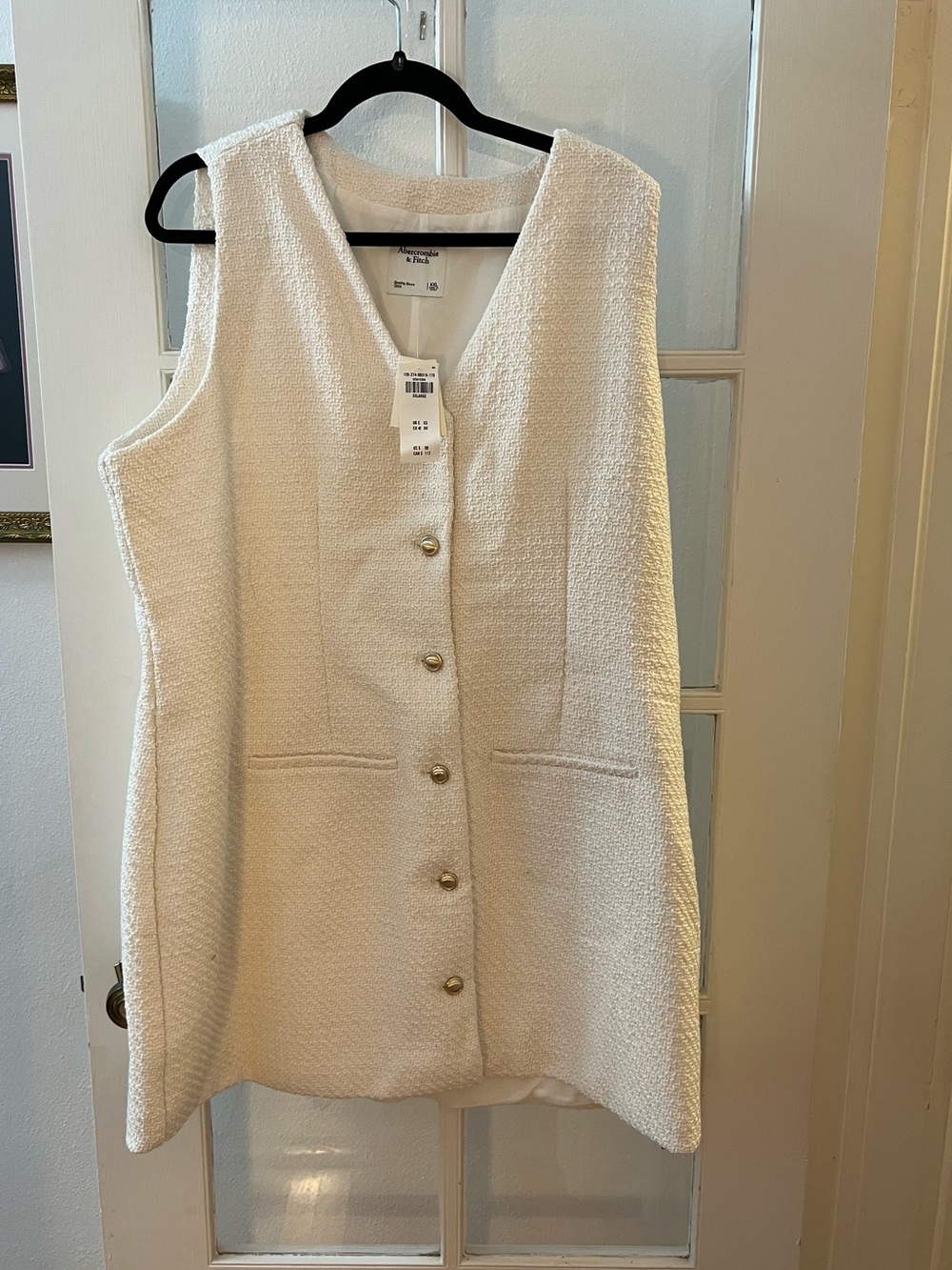 Abercrombie & Fitch Cream Textured Button Front Shift Dress